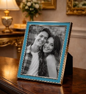 Contemporary Blue Silver-Plated Photo Frame